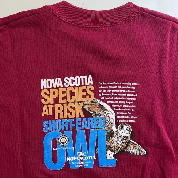Vintage 90s Nova Scotia Canada Short Eared Owl Nature Crewneck Sweatshirt - Picture 6 of 8